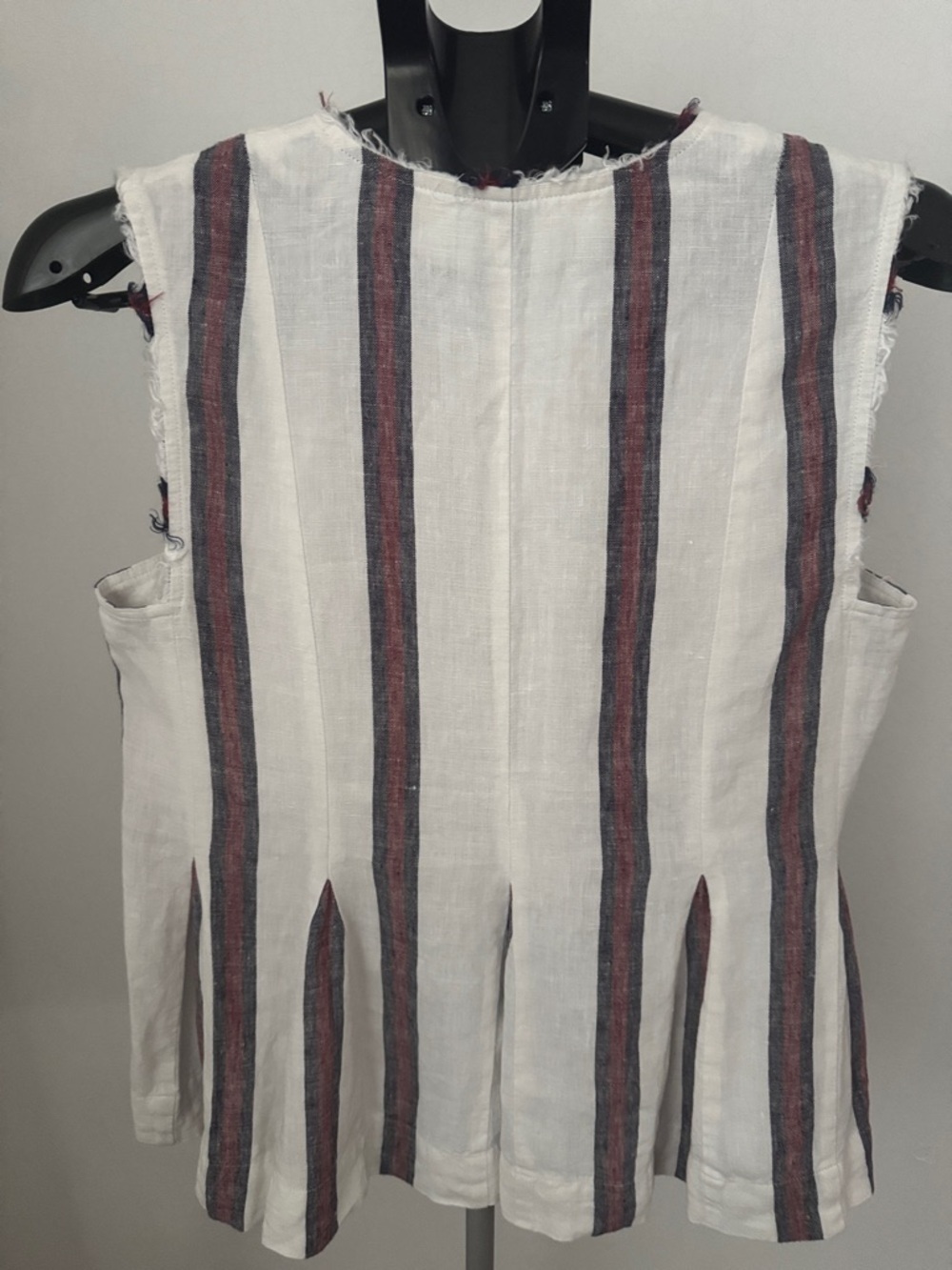 Pure Navy 100% Linen Striped Sleeveless Peplum Summer Top Small White Red Blue - Picture 4 of 8